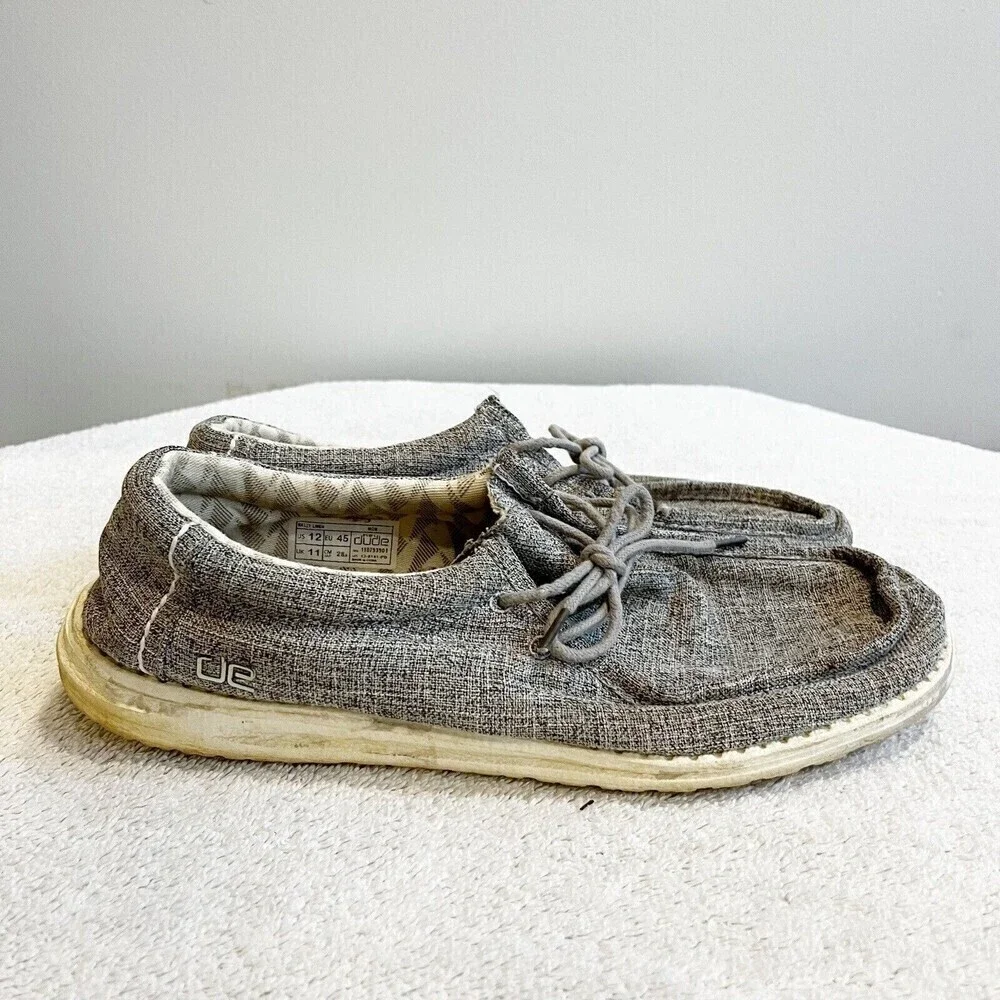 Hey Dude Gray Wally Linen Loafer Men's 12 Comfort Casual Shoe Iron